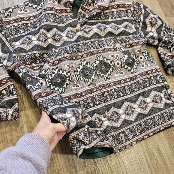Vtg Casual Club Aztec Southwestern Jacket Mens L Reversible Windbreaker Fleece - Picture 5 of 10